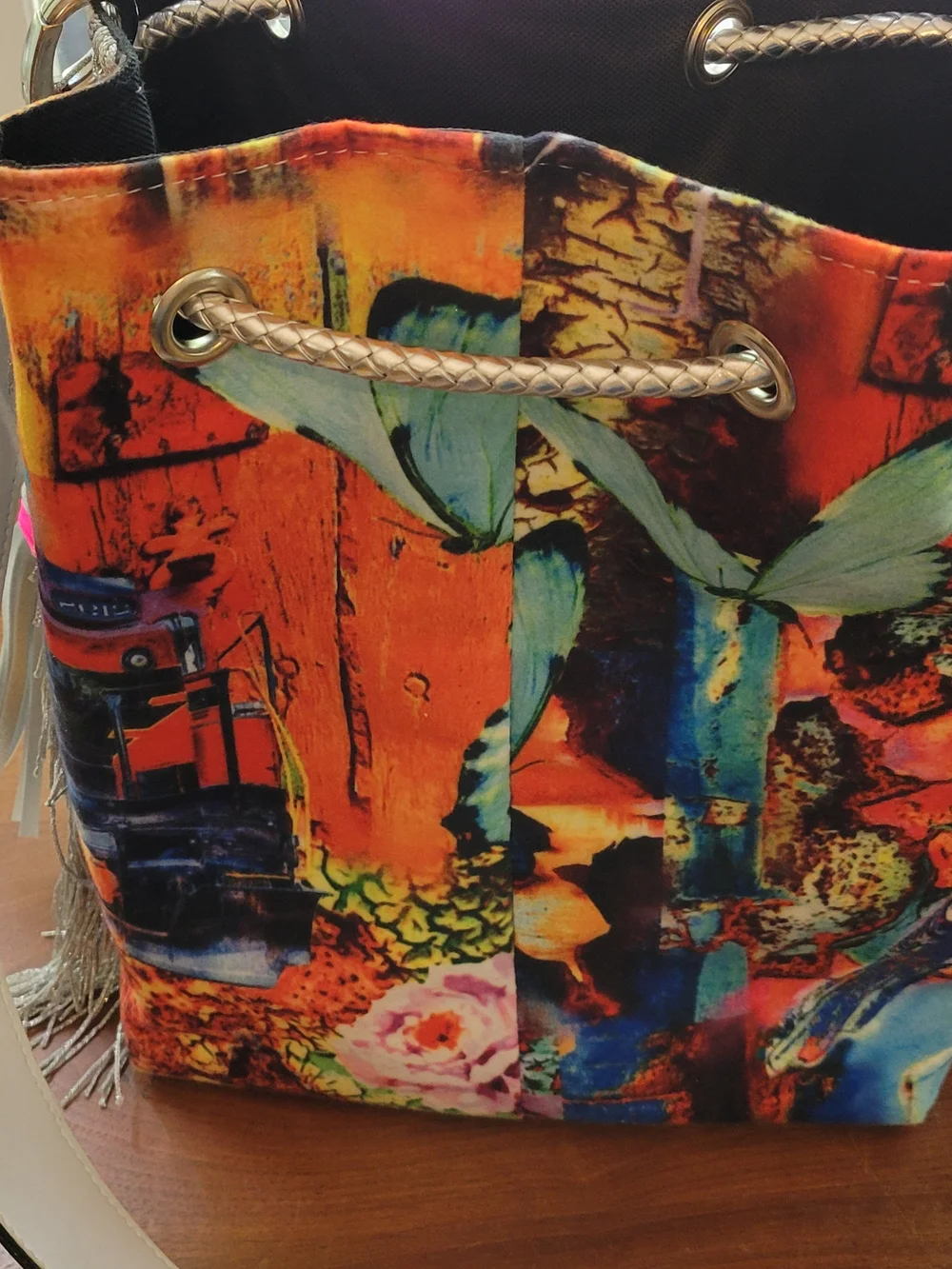 Ana Banana Butterfly And Abstract Print Bucket Hobo Bag - Picture 12 of 12